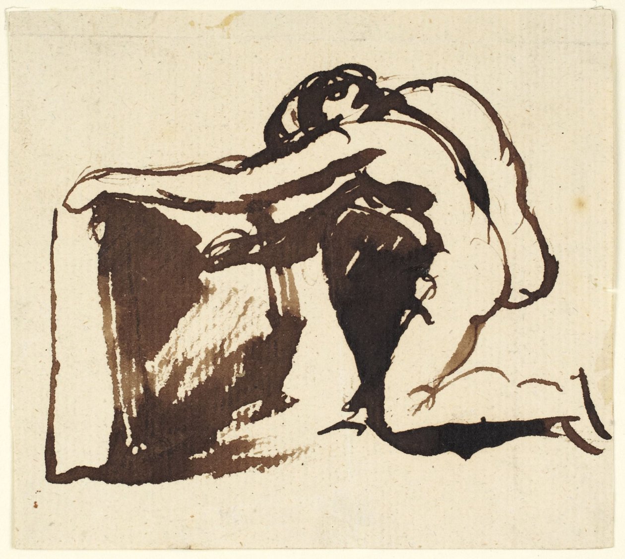 Figura nuda inginocchiata che scrive su una grande tavoletta da George Romney