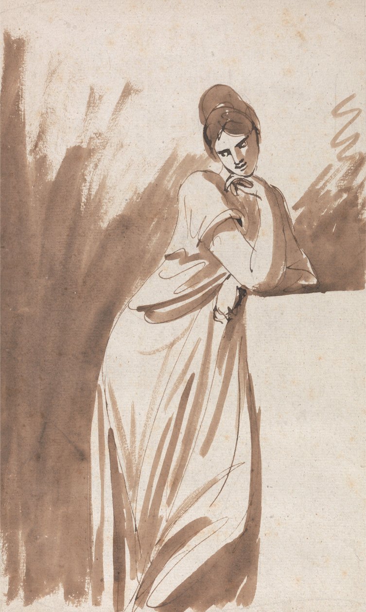 Dama appoggiata a un piedistallo (probabilmente uno schizzo per "Miss Woodley") da George Romney