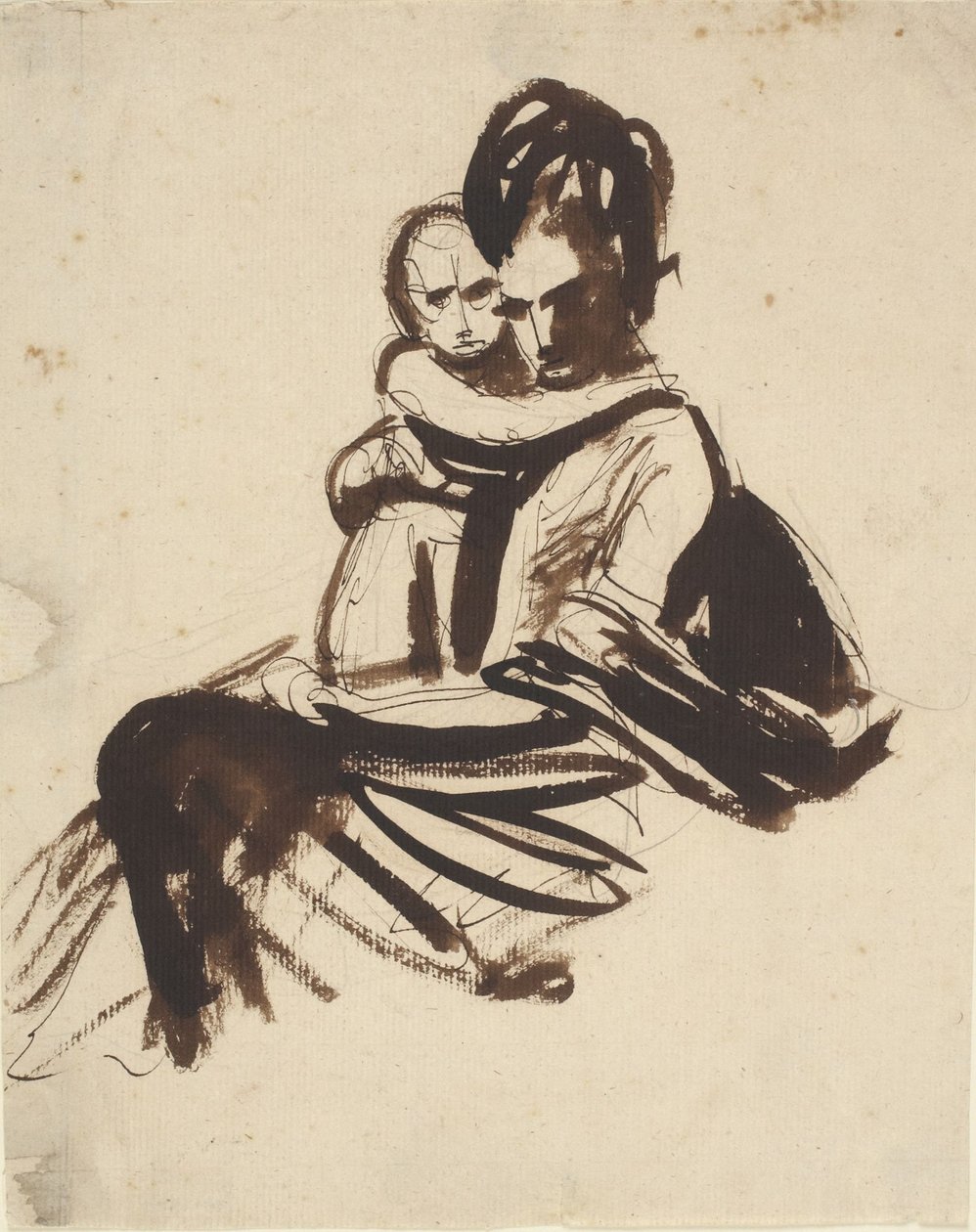 Studio di ritratto di una donna seduta con un bambino in braccio da George Romney