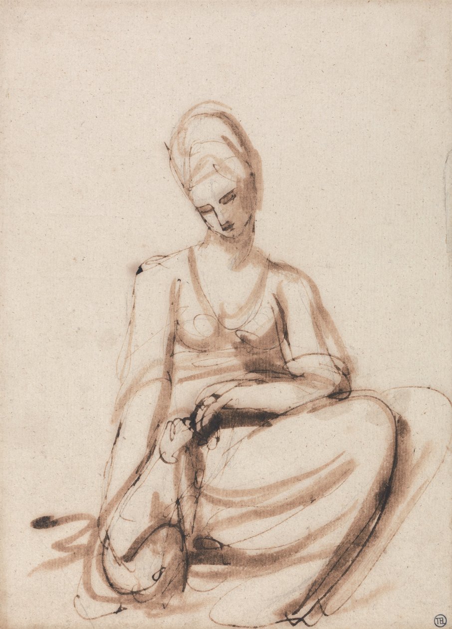 Donna seduta che nutre un animale da George Romney
