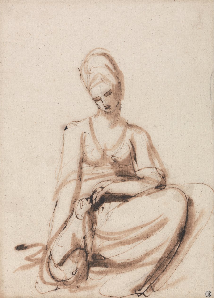 Donna seduta che nutre un animale da George Romney