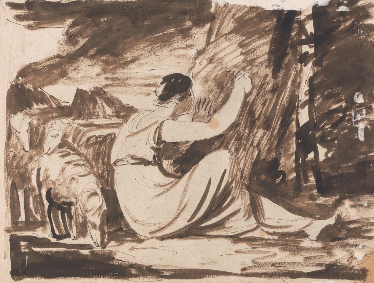 Una pastorella che incide un’iscrizione su un albero da George Romney