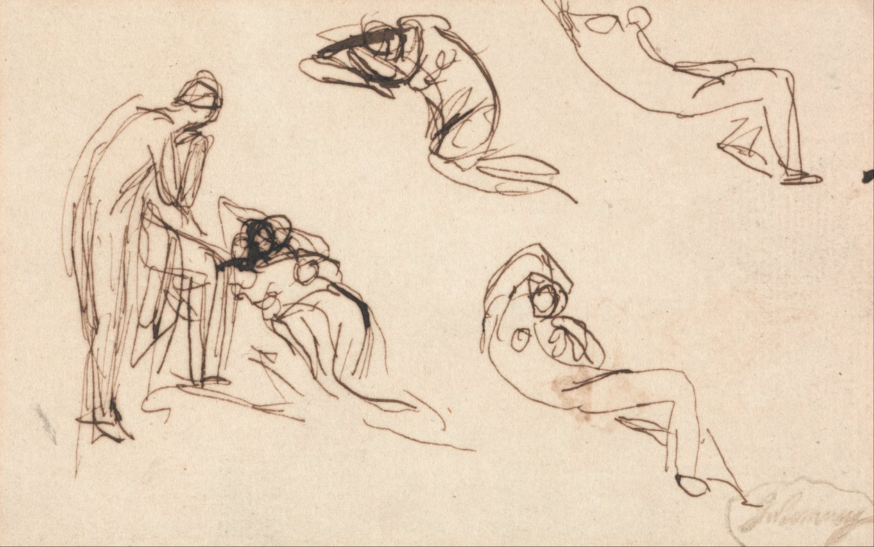 Figura in piedi e quattro figure reclinate da George Romney