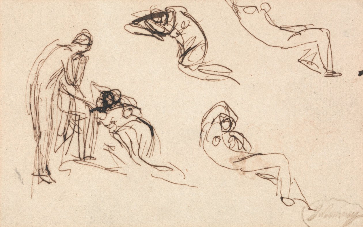 Una figura in piedi e quattro figure sdraiate da George Romney