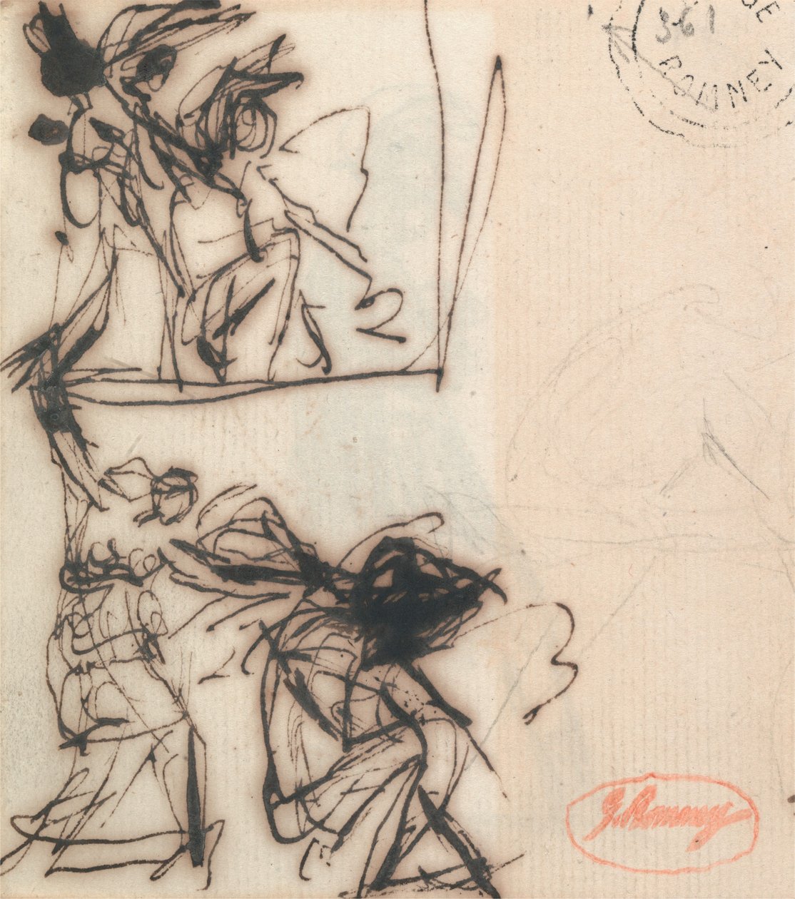 Figura in piedi con un braccio alzato e figura seduta da George Romney