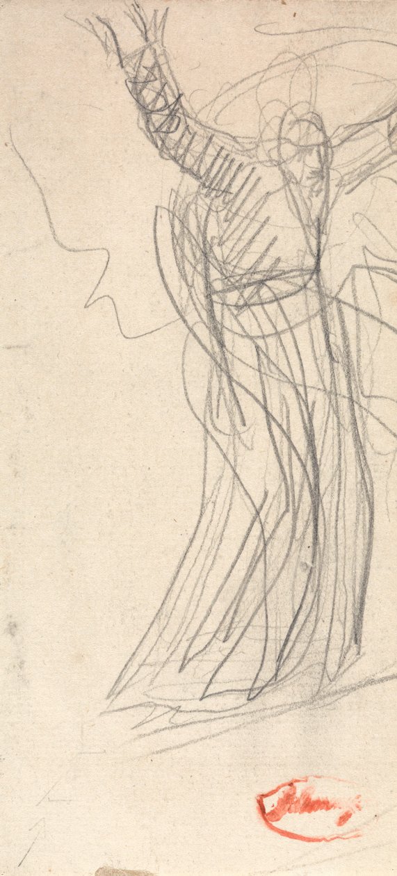 Figura in piedi con le braccia alzate, probabilmente Prospero da George Romney