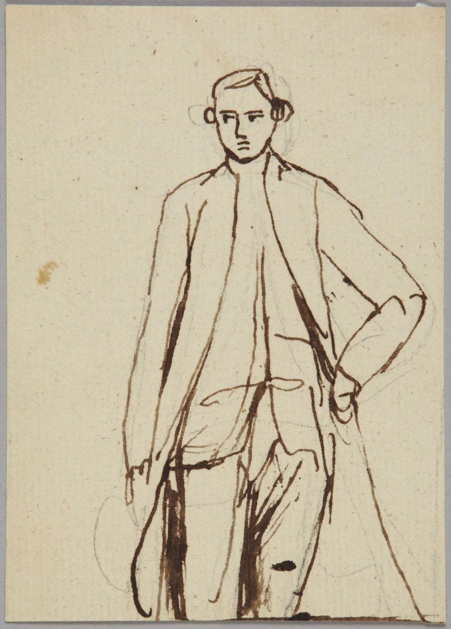 Figura maschile in piedi, mano sinistra sul fianco, studio di ritratto da George Romney