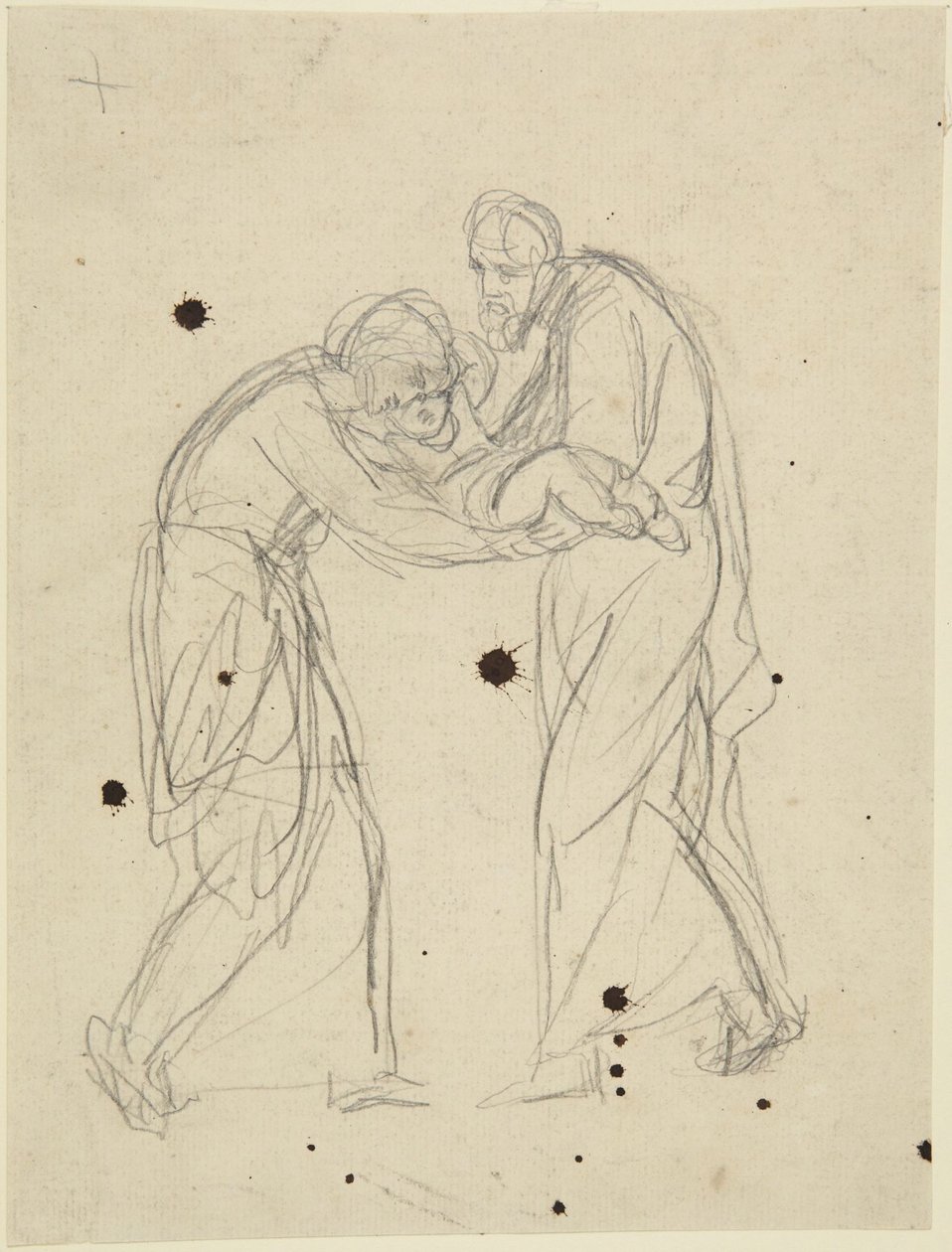 Figure maschili e femminili in piedi che tengono in braccio un neonato da George Romney