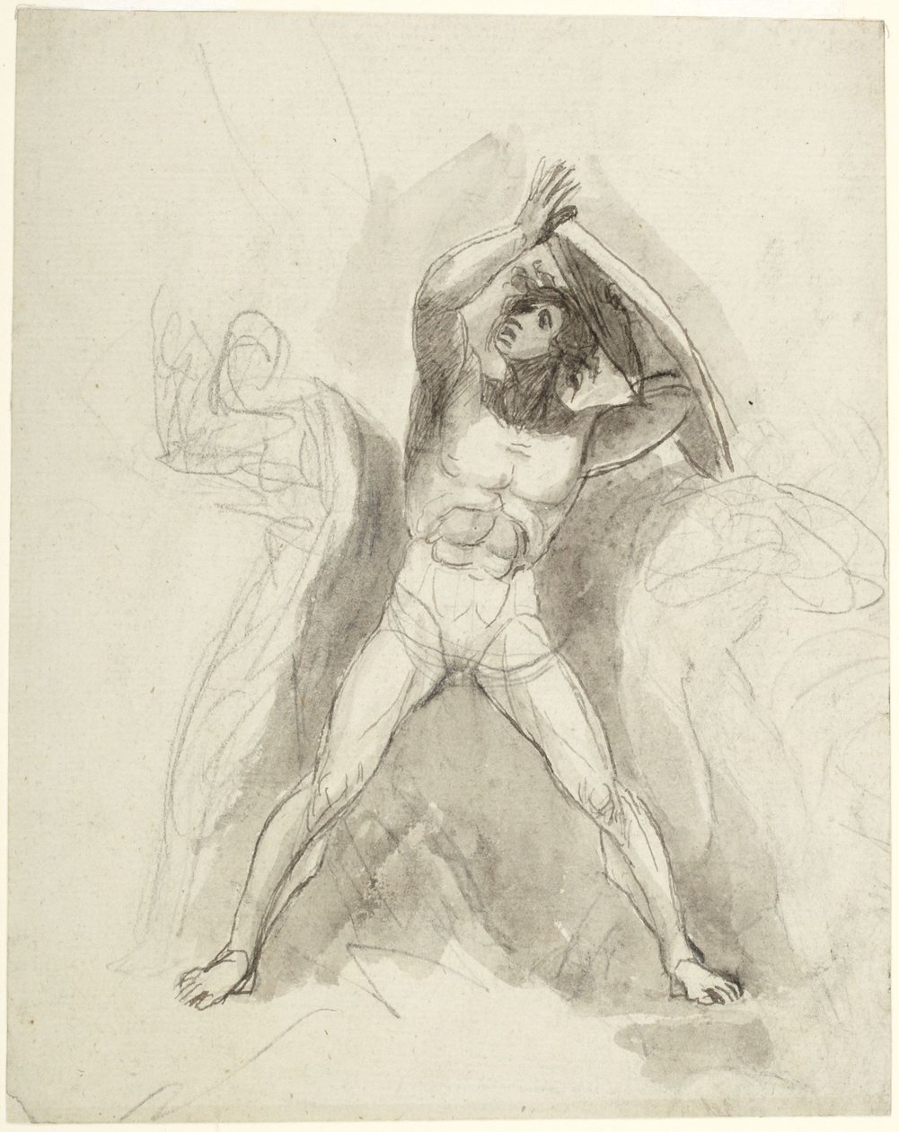 Nudo maschile in piedi con scudo da George Romney