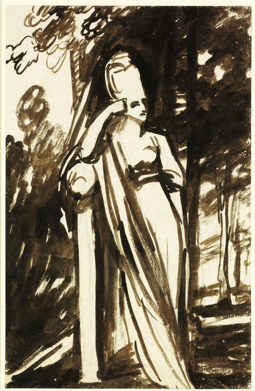 Donna in piedi accanto a una stele da George Romney