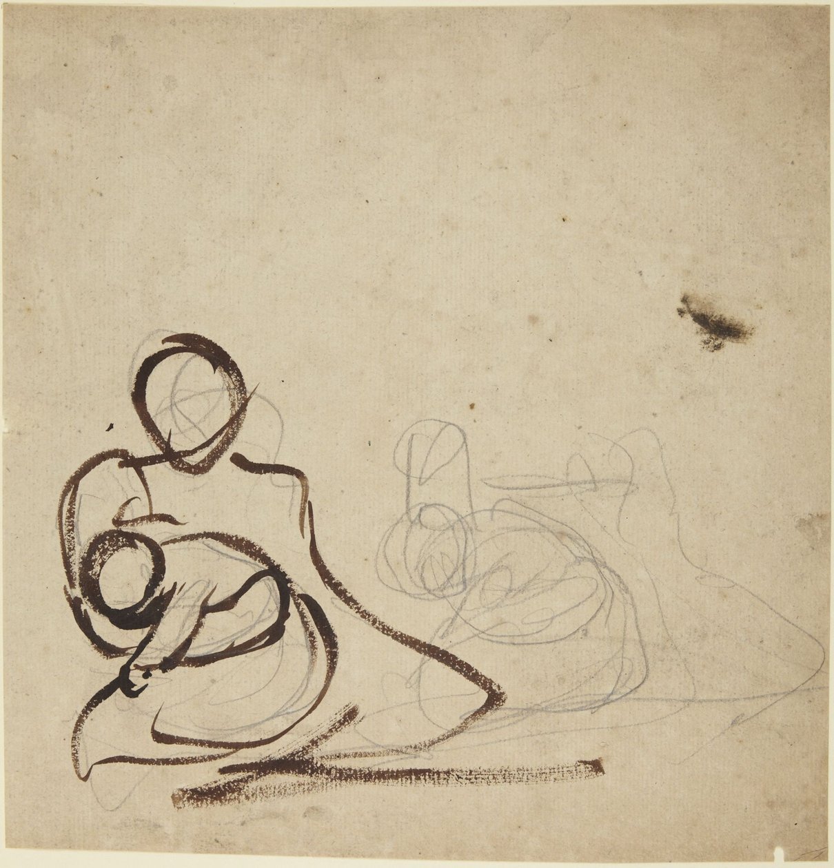 Studi su una donna seduta con un bambino in braccio da George Romney