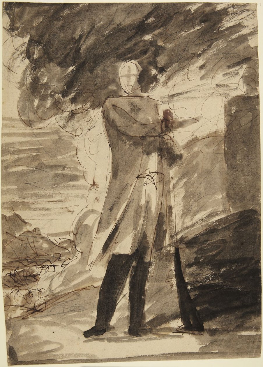 Studio per un ritratto a figura intera di un uomo con una pistola in mano da George Romney