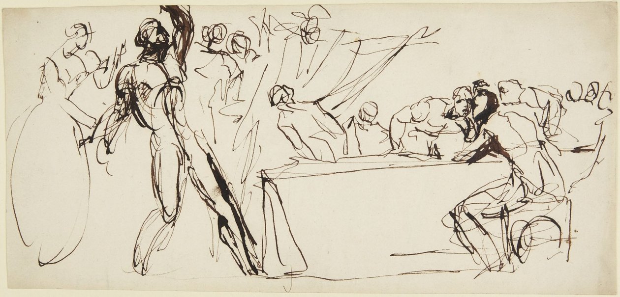 Analisi del fantasma di Banquo nella scena del banchetto in *Macbeth* da George Romney