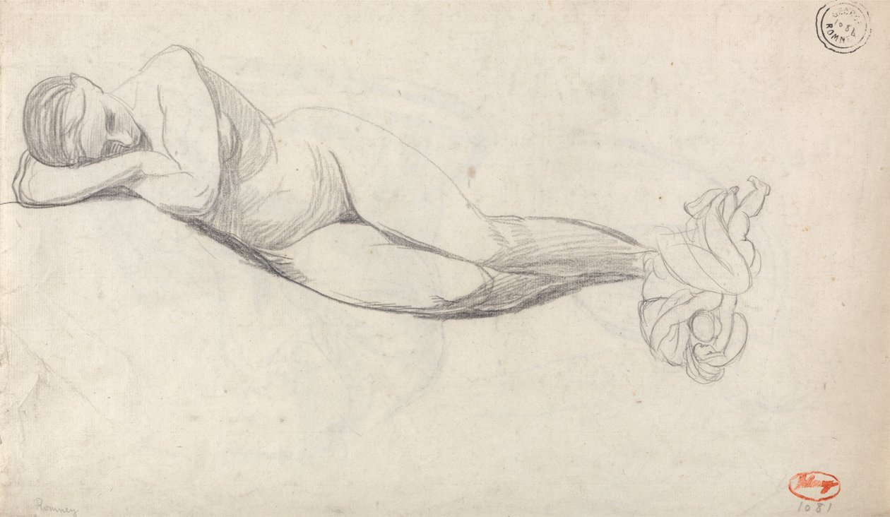 Studio di un nudo disteso e di una donna seduta consolata da un bambino da George Romney