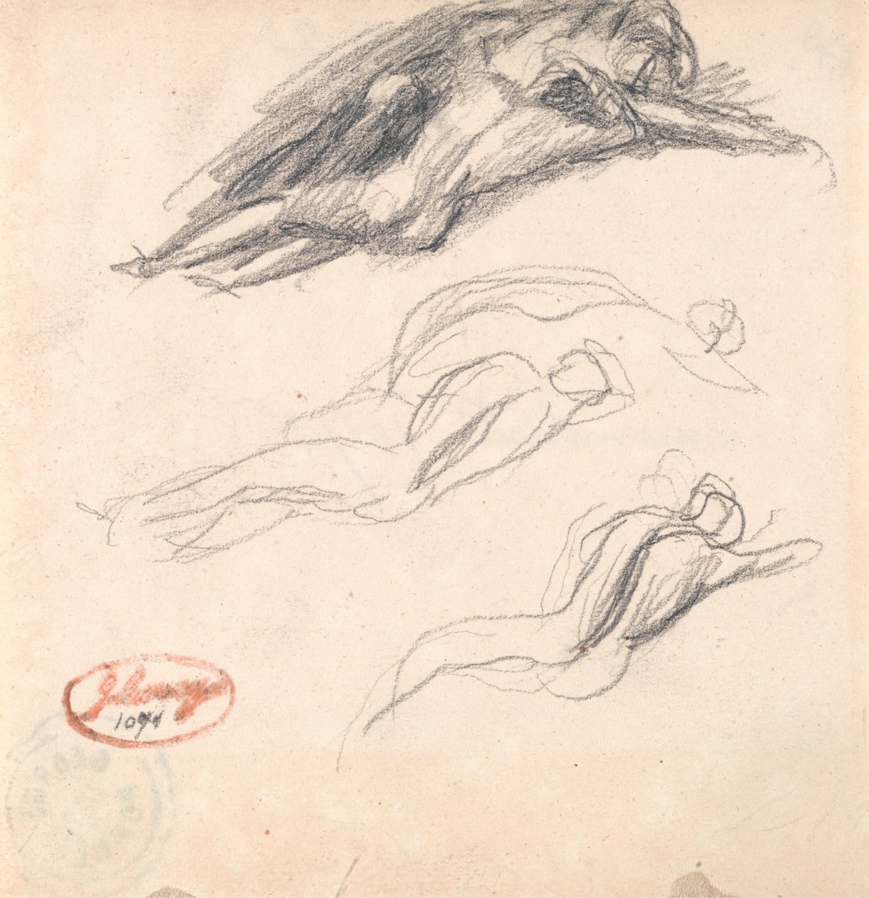 Tre schizzi di una figura addormentata, probabilmente Adamo ed Eva, per l’opera “Satana scoperto all’orecchio di Eva” da George Romney