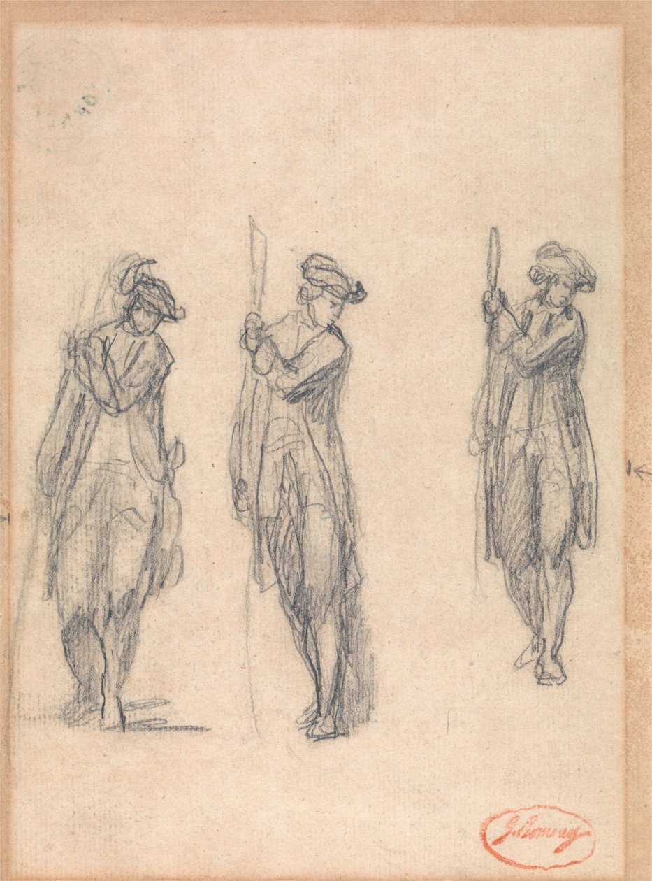 Tre schizzi di un uomo in uniforme da George Romney