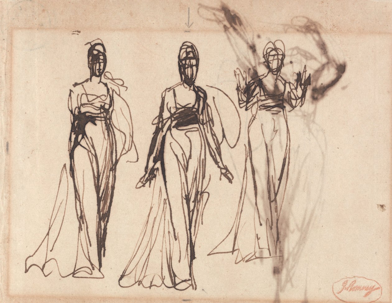 Tre studi di una donna in piedi, forse Circe da George Romney
