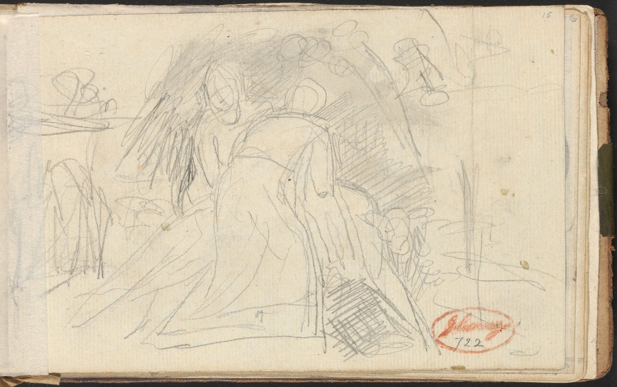 Due figure che sollevano una figura distesa a terra da George Romney