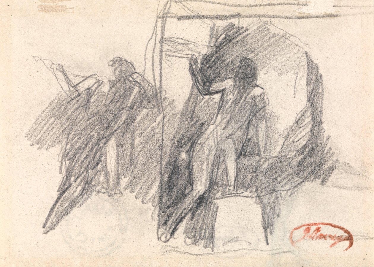 Due schizzi di una figura in posizione semi-inginocchiata da George Romney