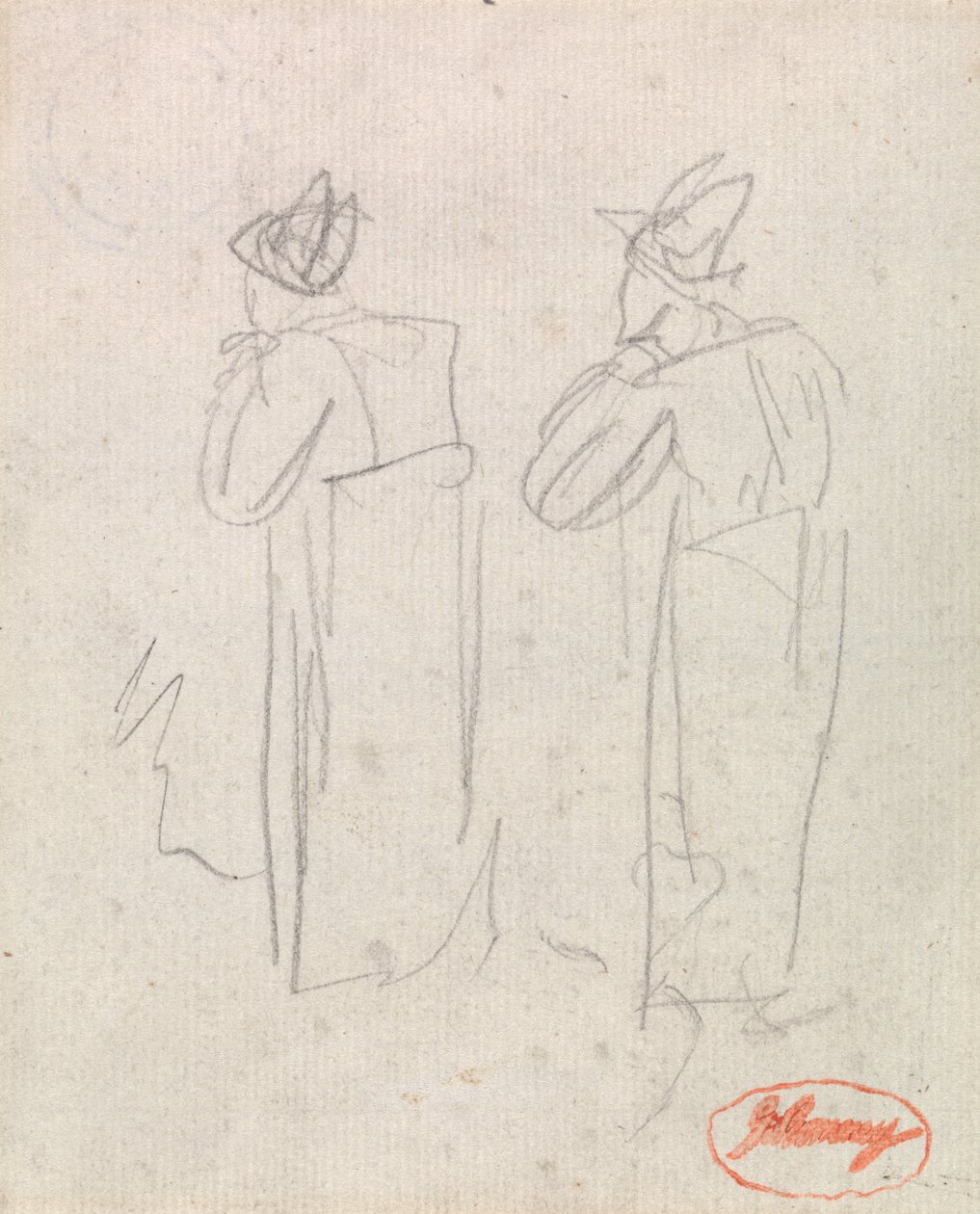 Due figure in piedi che indossano cappelli alti da George Romney
