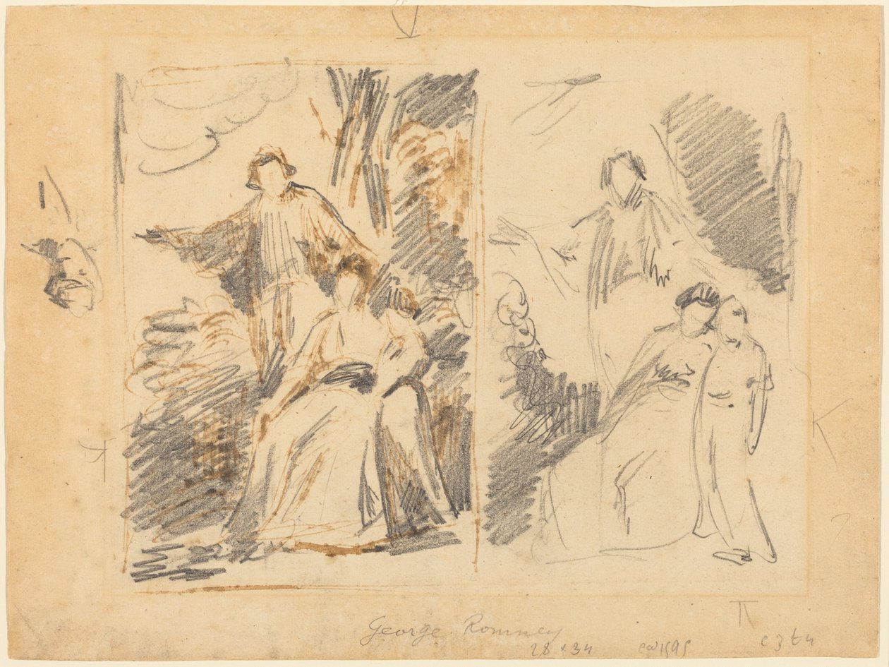 Due studi per un ritratto della famiglia Warren da George Romney