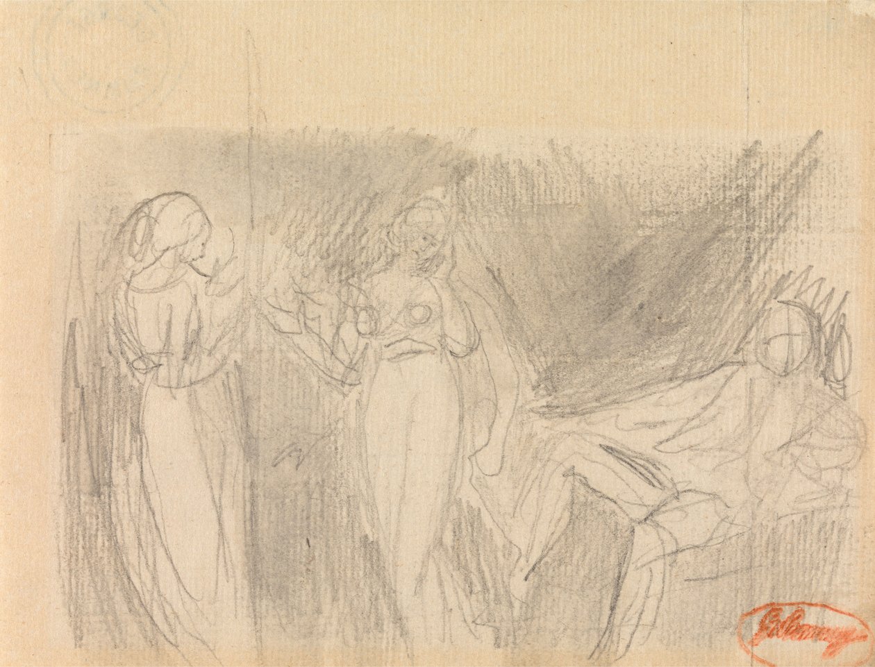 Due donne e un uomo seduto da George Romney