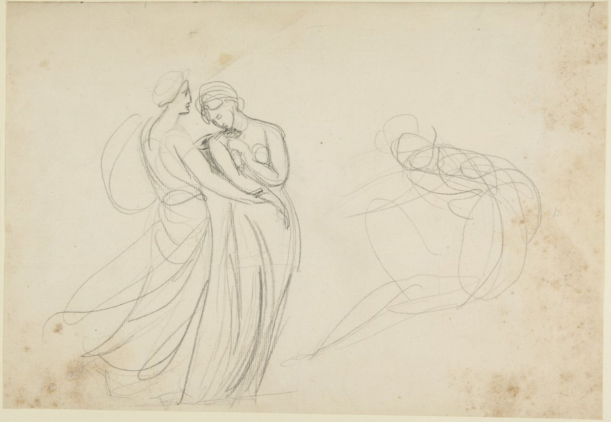 Due figure femminili davanti a una figura seduta, studio per “Due fanciulle che consultano una indovina” da George Romney