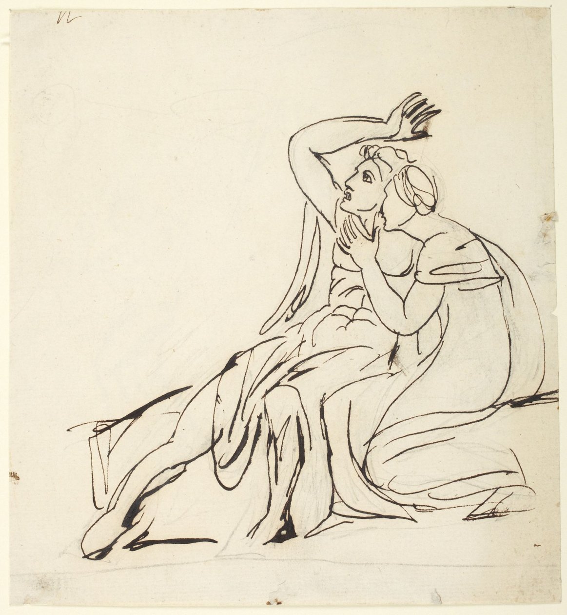 Due figure sedute; sul retro: studi di gruppi di tre figure da George Romney