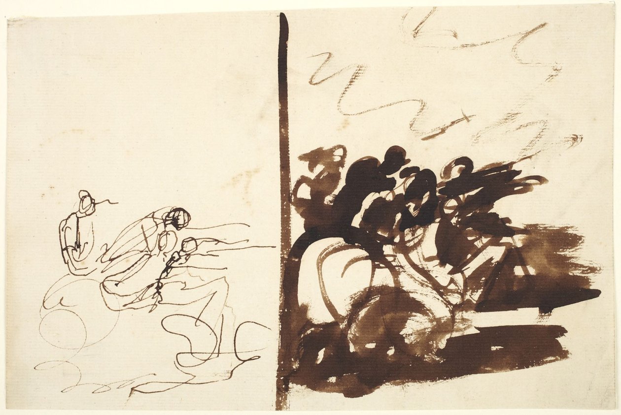 Due studi su un gruppo di figure che indicano con un gesto verso destra da George Romney