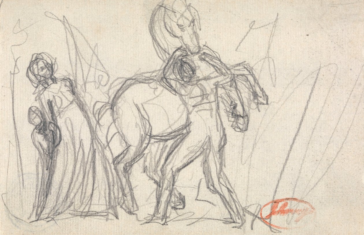 Soggetto non identificato: Donna, bambino, uomo e cavallo da George Romney