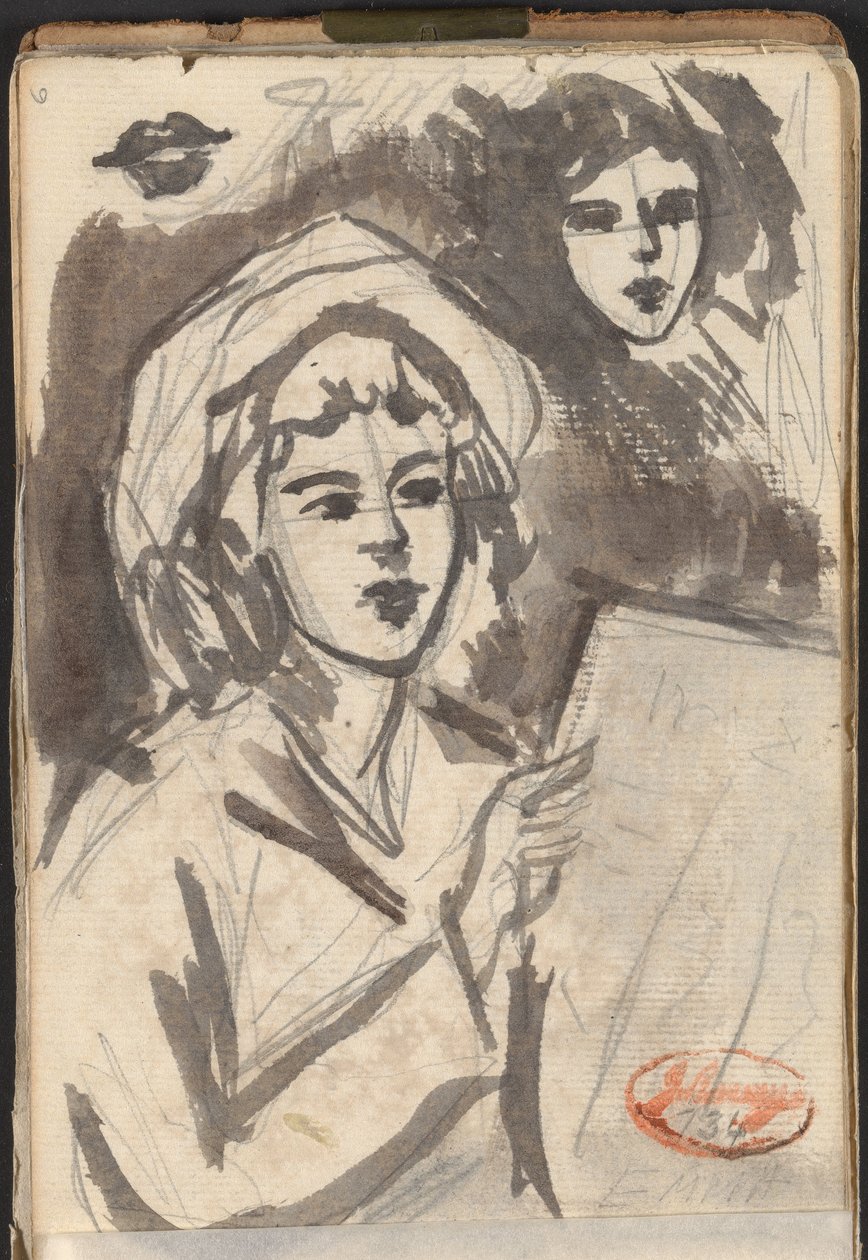Donna che legge e studio del volto da George Romney