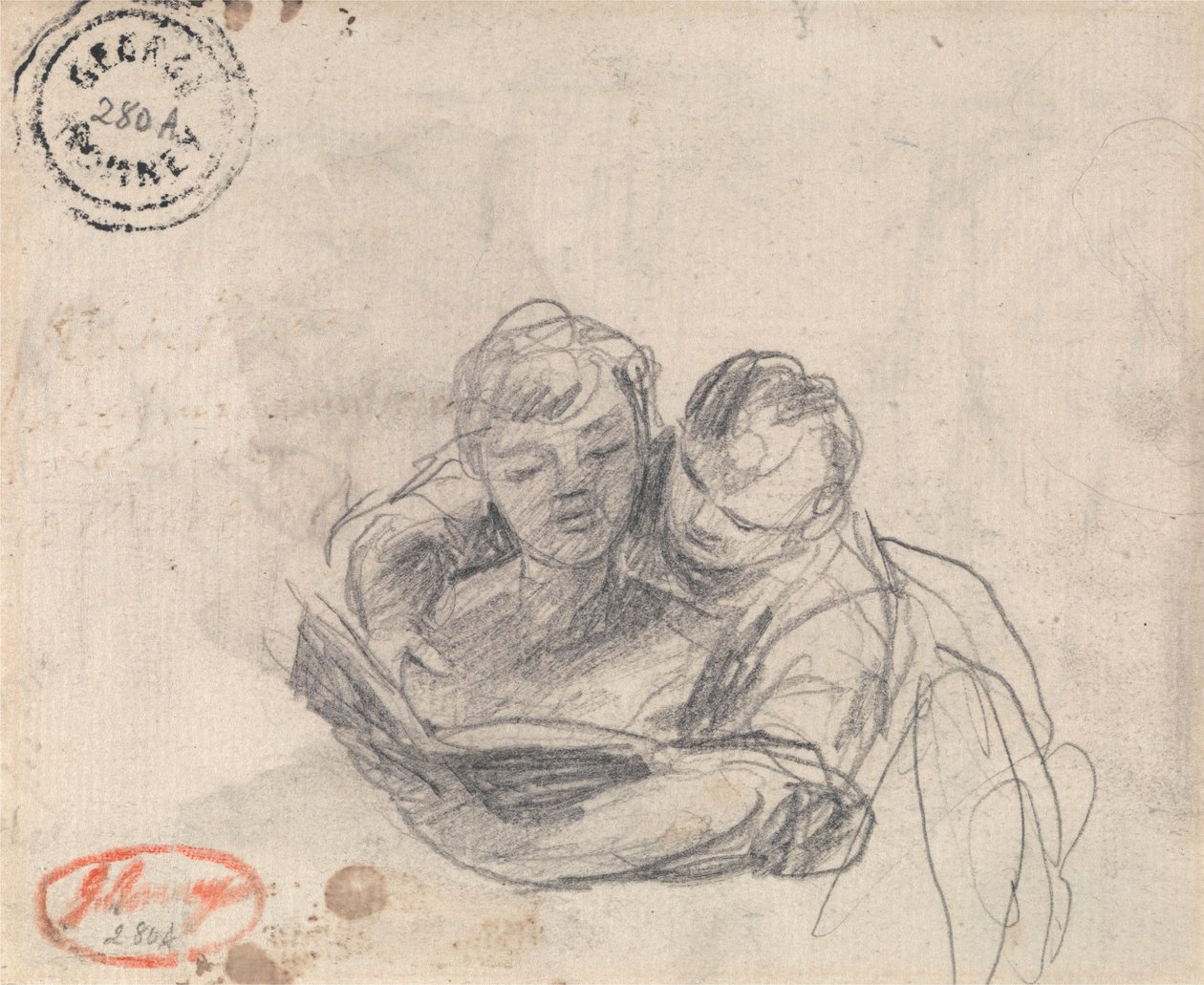 Una donna che insegna a un bambino a leggere da George Romney