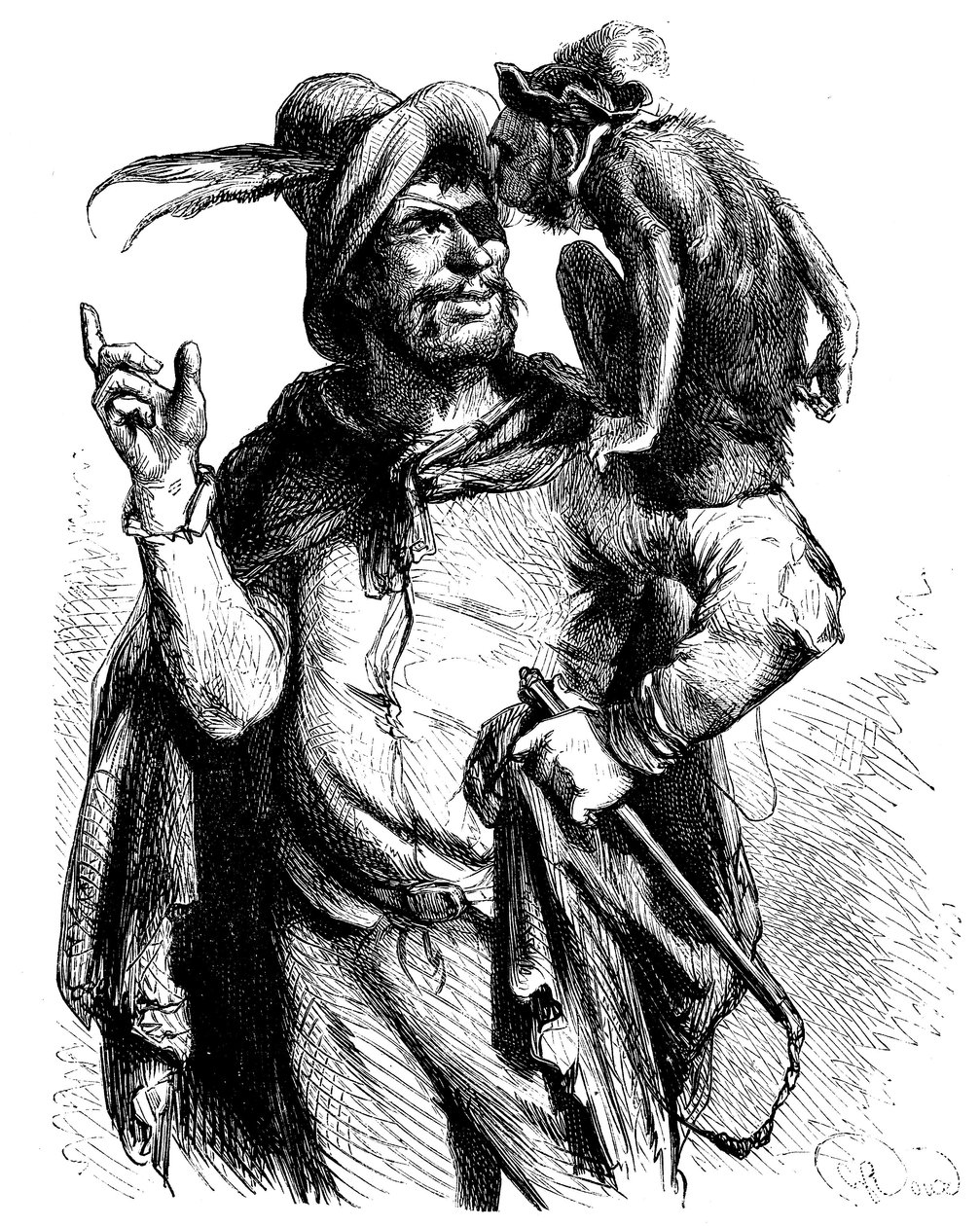 Illustrazione di George Roux (1853-1929) per il Don Chisciotte di Cervantes: Maestro Pietro e la sua scimmia - la scimmia nella letteratura - da George Roux