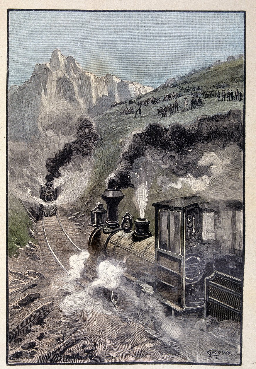 Persona sulla locomotiva (pagina 435) in "Testamento di un eccentrico" di Jules Verne da George Roux