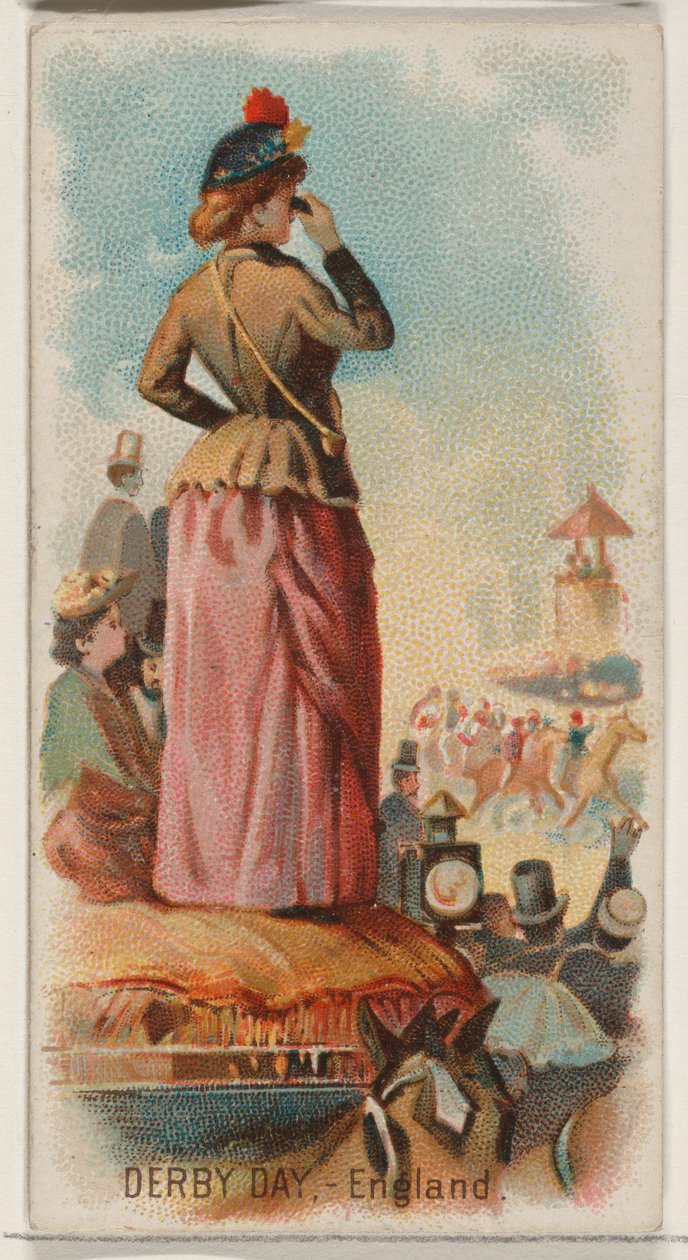 Derby Day, Inghilterra, dalla serie Holidays N80 per sigarette Duke, 1890 da George S. Harris and Sons