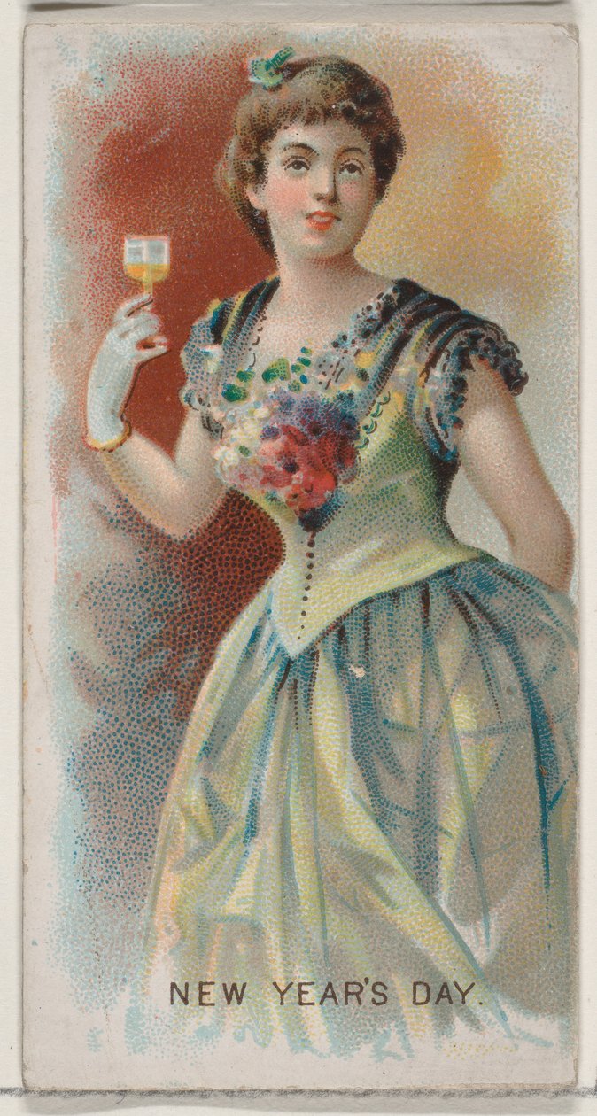 Capodanno, Stati Uniti, dalla serie Holidays N80 per sigarette Duke, 1890 da George S. Harris and Sons