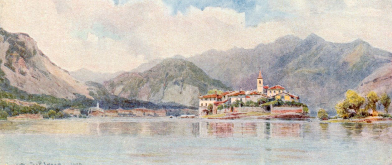 Baveno and Isola Pescatori, Lago Maggiore (colour litho) da George Samuel Elgood