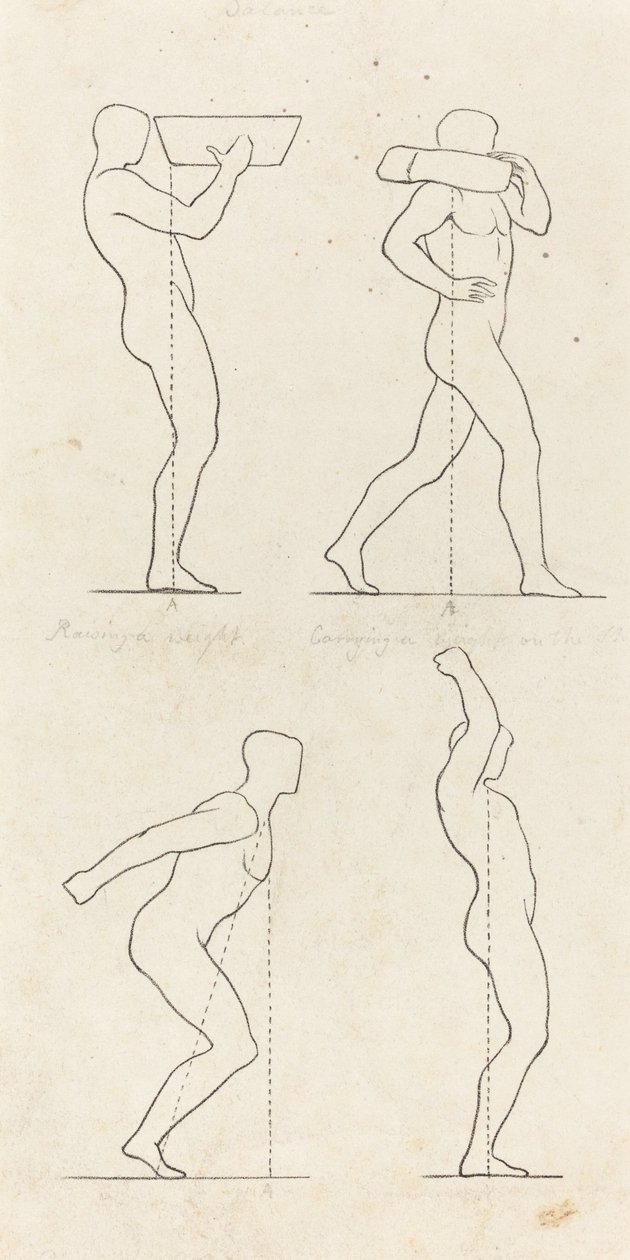 Portare un peso; Prepararsi a saltare e atterrare da George Scharf after John Flaxman