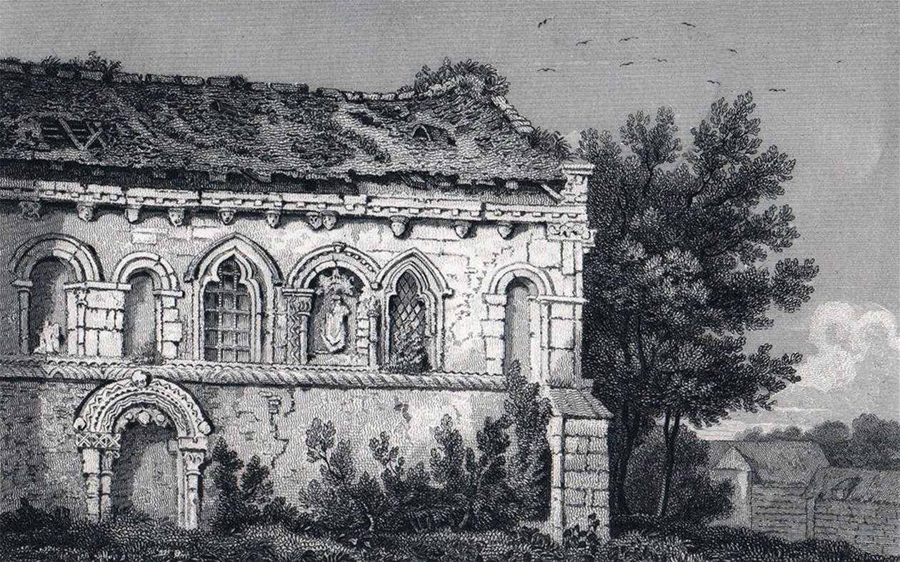 Berfrestone (DB) Chiesa di San Nicola 1829 incisione Barfrestone Kent Inghilterra da George Shepherd