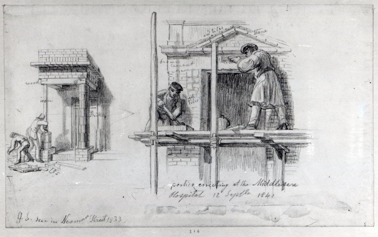 Costruzione di portici a Newham Street e Middlesex Hospital, Londra da George Snr Scharf