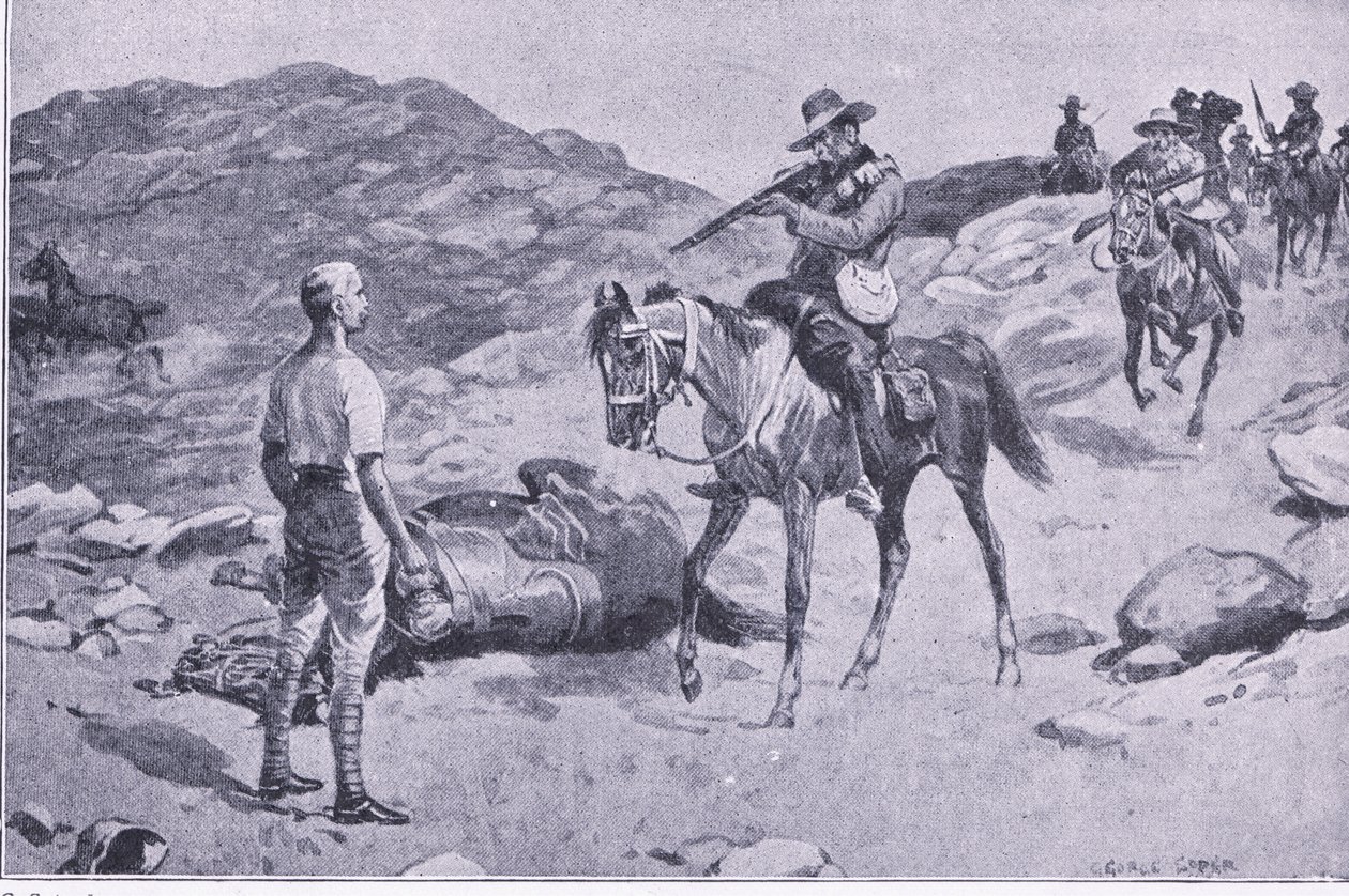 Un atto di valore durante la marcia verso Hoopstad, Dopo Pretoria: La guerra di guerriglia pubblicata da Harmsworth Bros Limited 1901 da George Soper