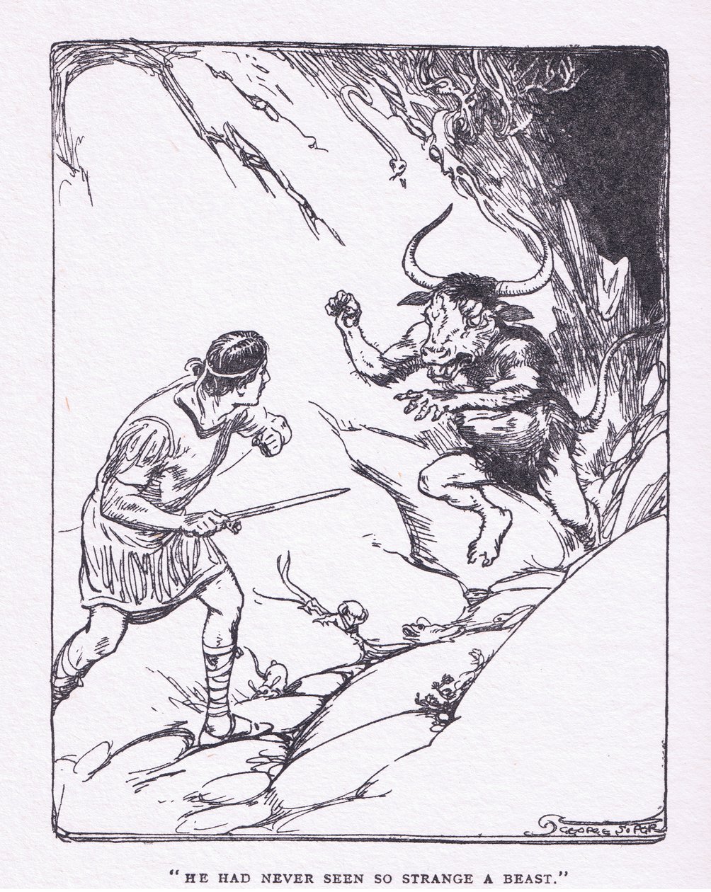 Non aveva mai visto una bestia così strana, da Gli Eroi pubblicato da George Allen e Unwin 1929 da George Soper