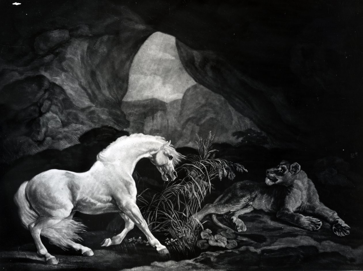 Un cavallo spaventato da una leonessa, inciso da Benjamin Green, 1774 da George Stubbs