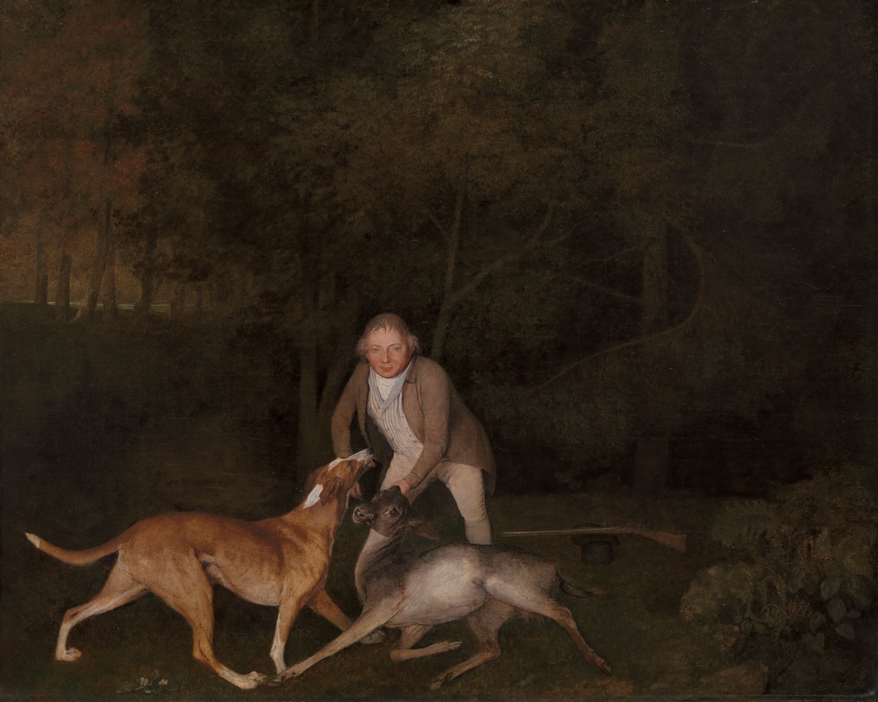 Freeman, il guardiacaccia del conte di Clarendon, con una cerva morente e un cane da George Stubbs