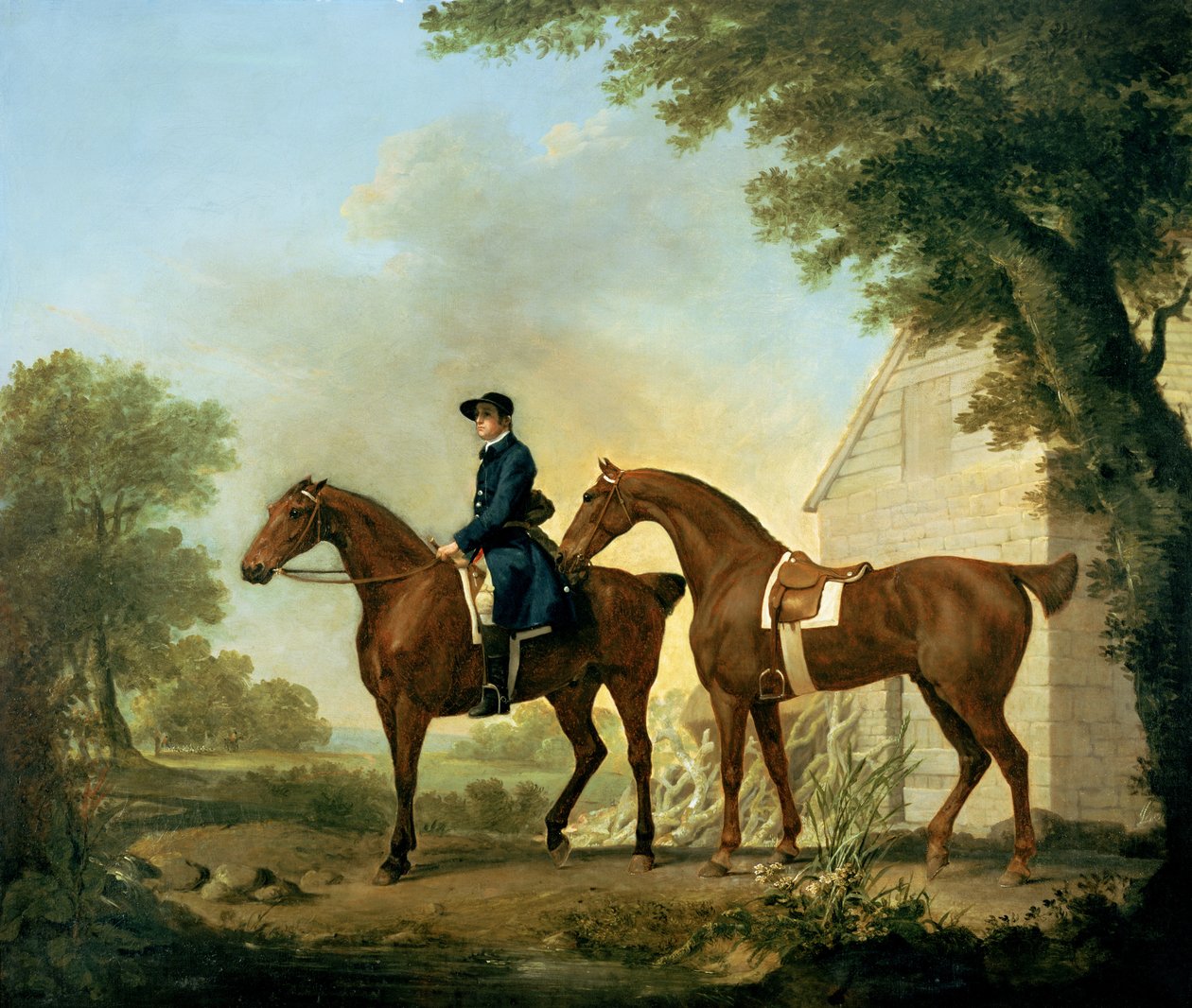 I cacciatori del signor Crewe con un groom vicino a un fienile di legno da George Stubbs