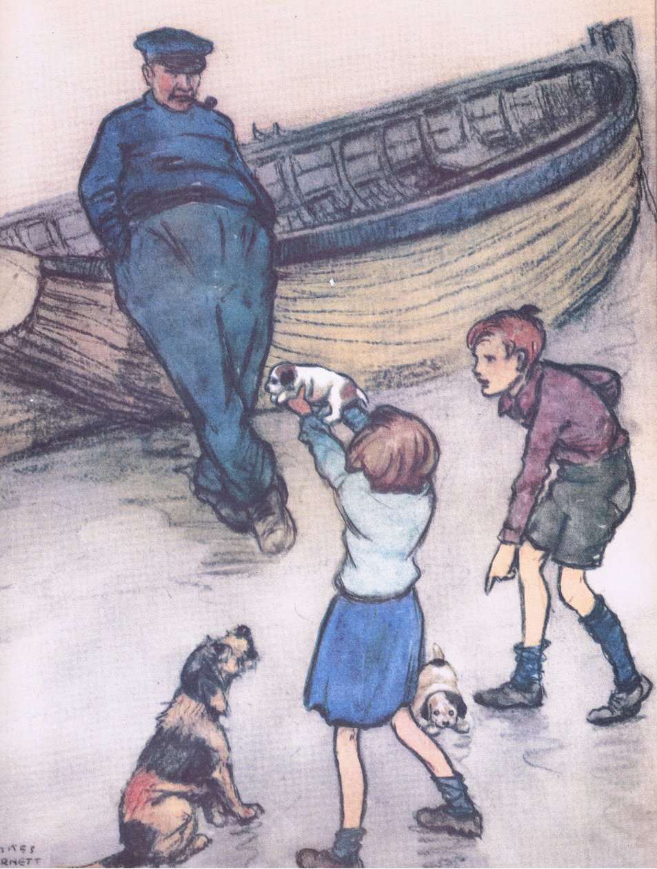 Rosie guardava ansiosa mentre i suoi piccoli venivano messi in mostra, da Mudlarks pubblicato da Collins da George Vernon Stokes