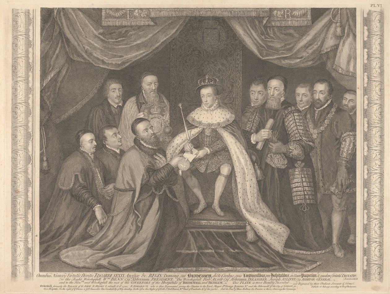 Re Edoardo VI presenta la Carta per Bridewell a Sir George Barnes da George Vertue