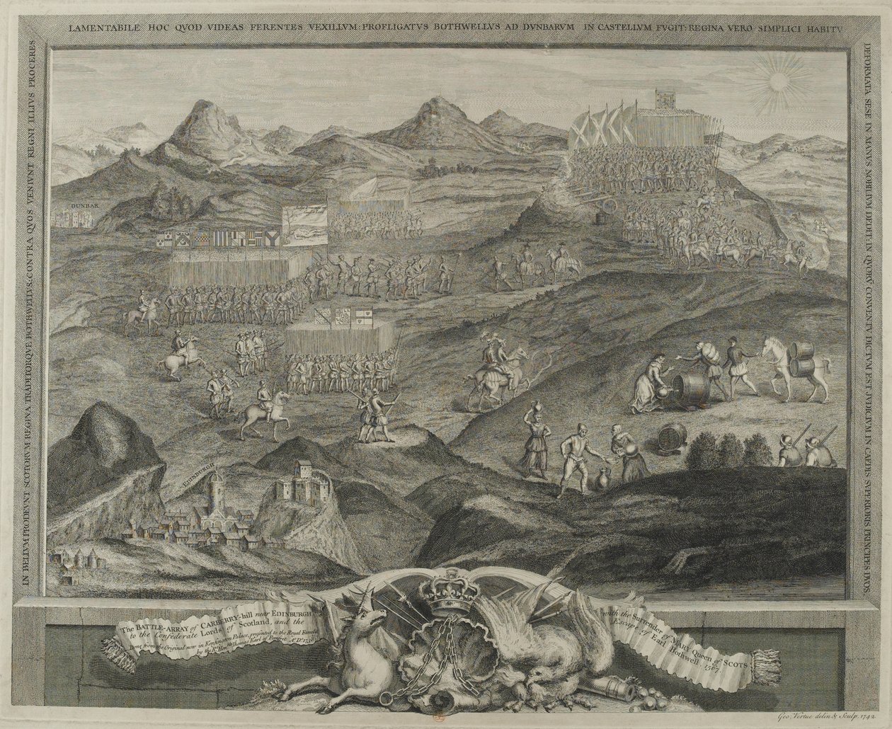 La schiera di battaglia di Carberry Hill vicino a Edimburgo nel 1567, c.1738 da George Vertue