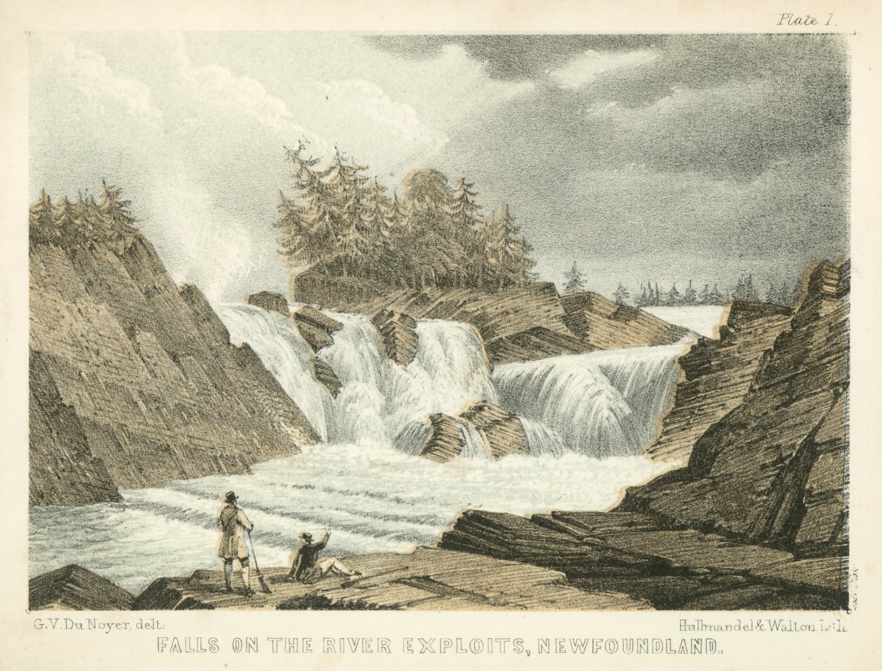Cascate sul fiume Exploits, Terranova (incisione a colori) da George Victor Du Noyer
