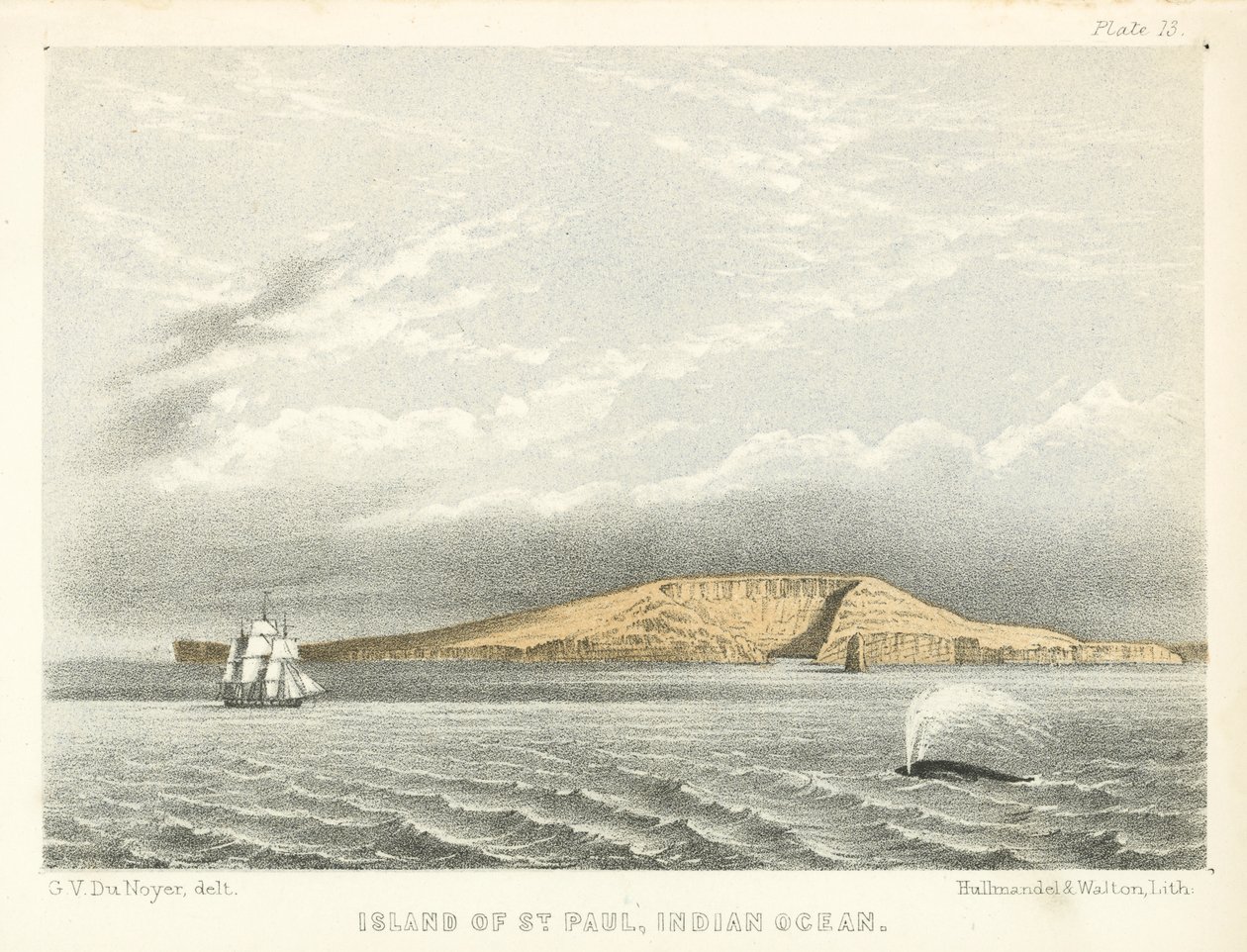 Isola di San Paolo, Oceano Indiano (incisione a colori) da George Victor Du Noyer